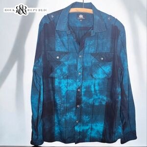 ROCK & REPUBLIC Plaid Tie-Dye Long Sleeve- XLarge